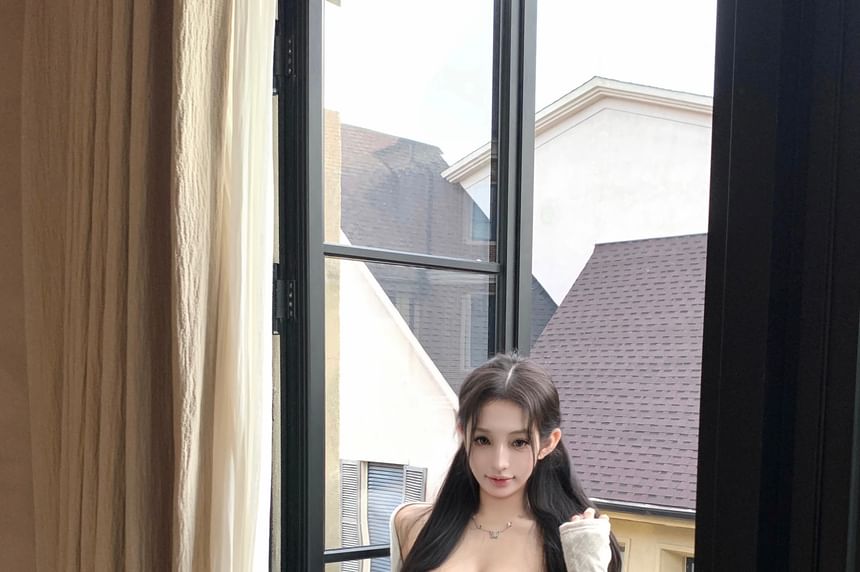 Button-Up Tube Top & Mesh Mini Skirt Set