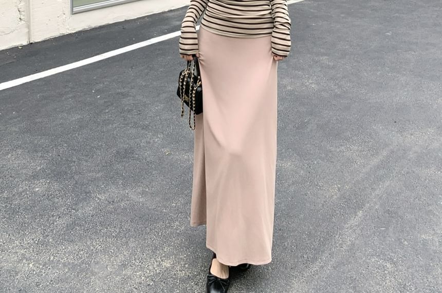 Long-Sleeve Off Shoulder Striped Top / Spaghetti Strap Maxi A-Line Dress