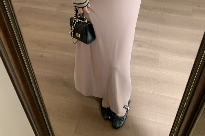 Long-Sleeve Off Shoulder Striped Top / Spaghetti Strap Maxi A-Line Dress