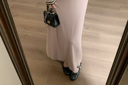 Long-Sleeve Off Shoulder Striped Top / Spaghetti Strap Maxi A-Line Dress