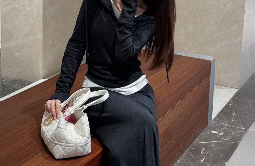 Hooded Top & Maxi A-Line Skirt Two-Piece