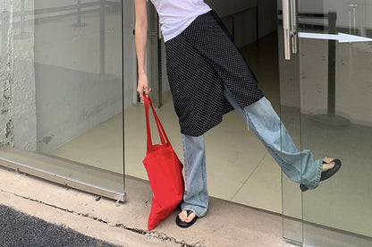 Polka-Dot Midi A-Line Skirt