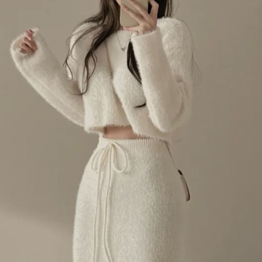 Long-Sleeve Knit Crop Top & Mini Skirt Set