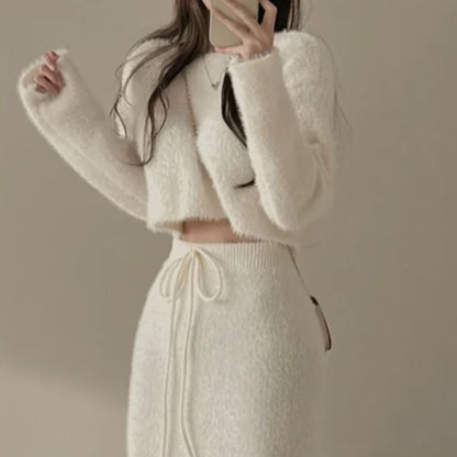 Long-Sleeve Knit Crop Top & Mini Skirt Set