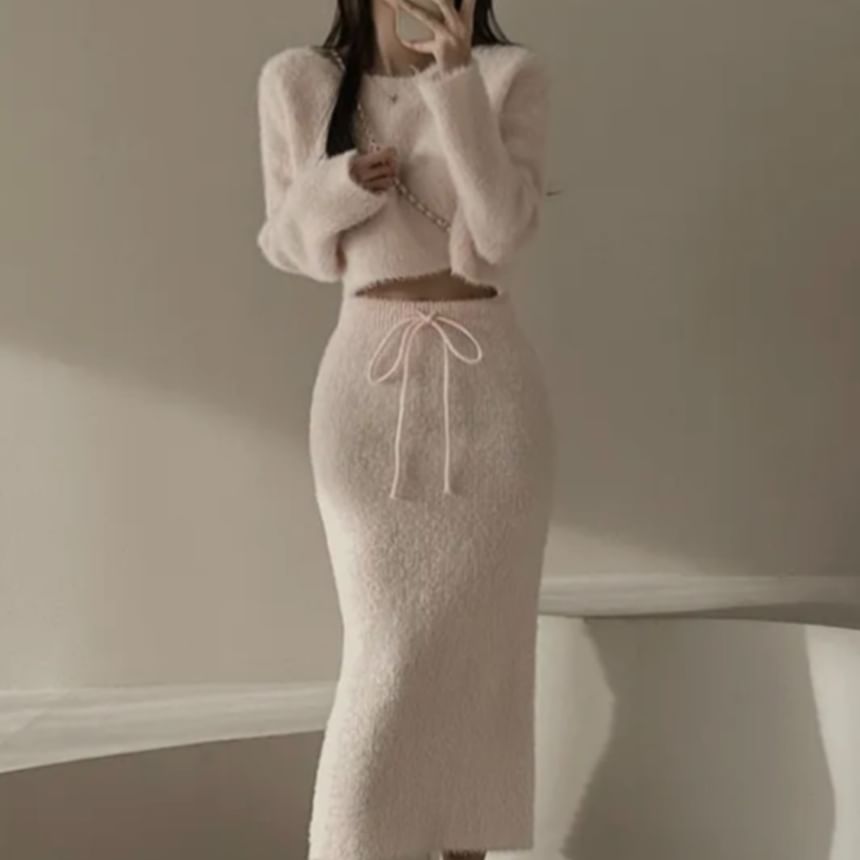Long-Sleeve Knit Crop Top & Mini Skirt Set