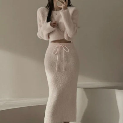 Long-Sleeve Knit Crop Top & Mini Skirt Set