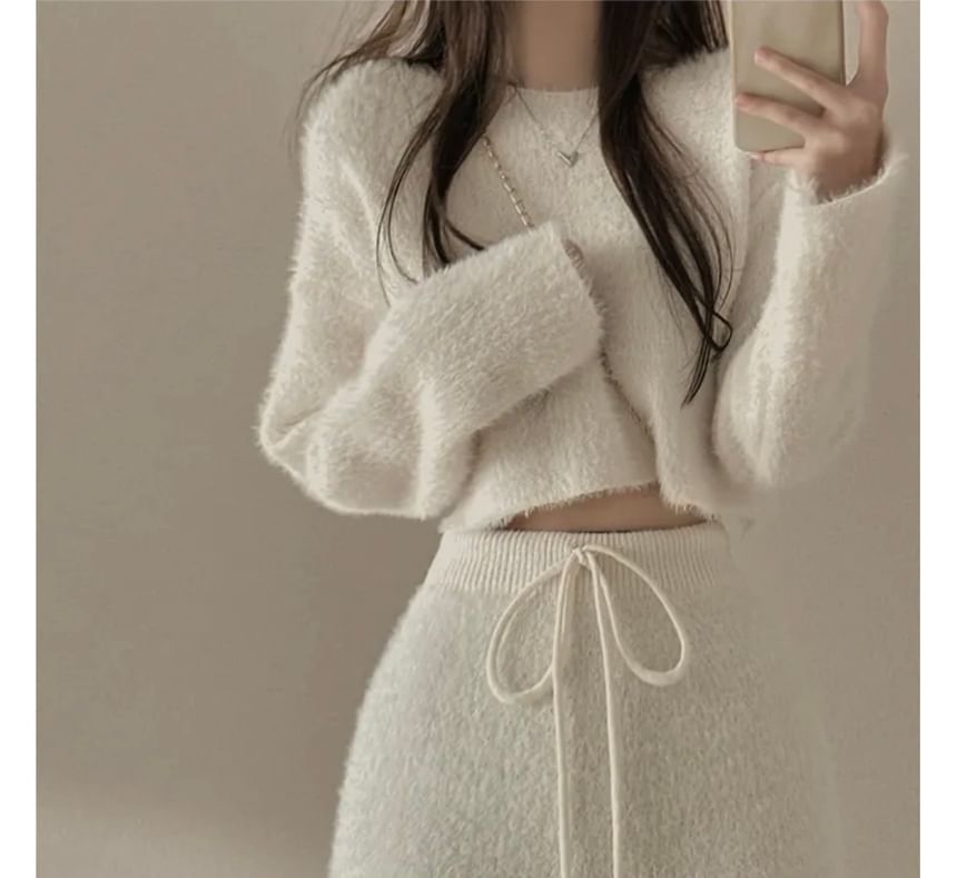 Long-Sleeve Knit Crop Top & Mini Skirt Set