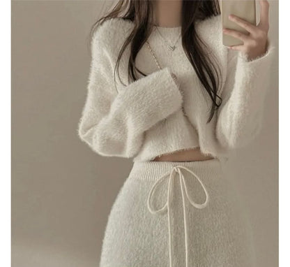 Long-Sleeve Knit Crop Top & Mini Skirt Set