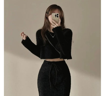 Long-Sleeve Knit Crop Top & Mini Skirt Set