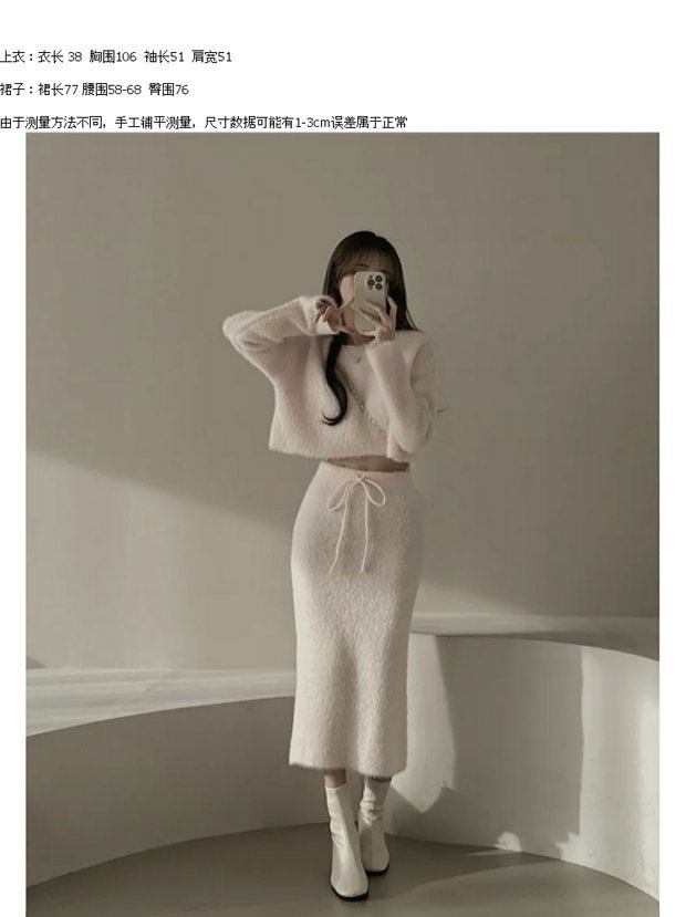 Long-Sleeve Knit Crop Top & Mini Skirt Set