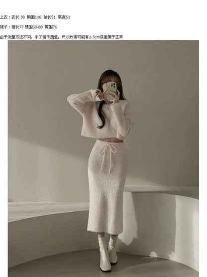 Long-Sleeve Knit Crop Top & Mini Skirt Set
