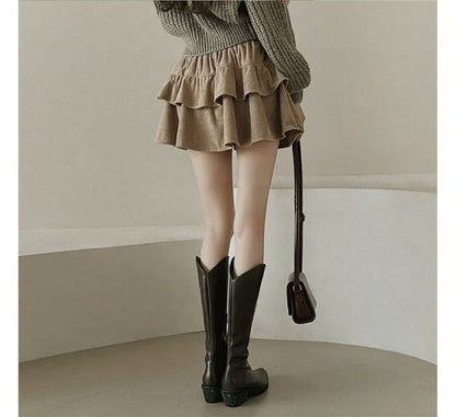 Mini Tiered Skirt with Elastic Waist