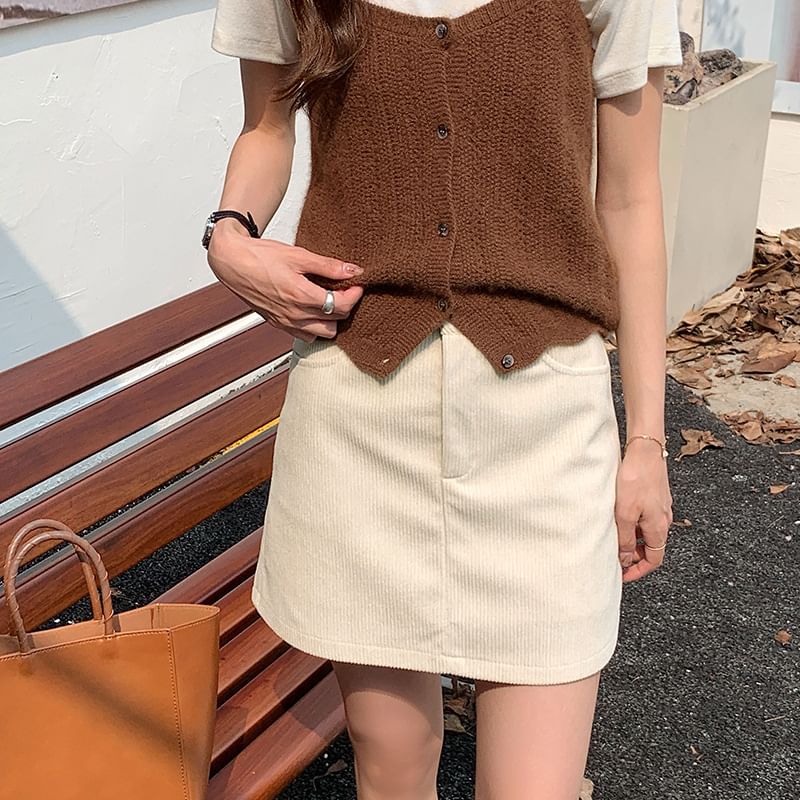 Corduroy Mini Skirt - Mid Waist
