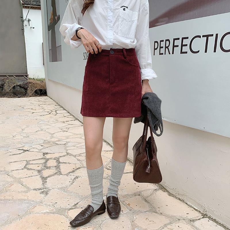 Corduroy Mini Skirt - Mid Waist