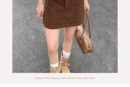 Corduroy Mini Skirt - Mid Waist