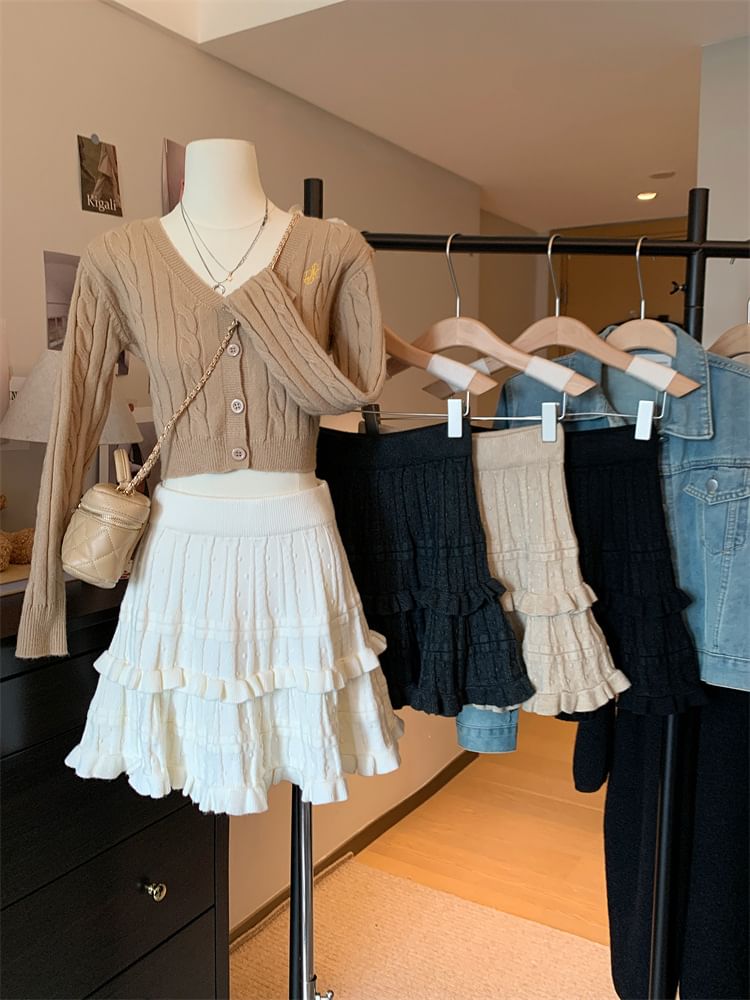 Knit Mini Skirt with High Waist
