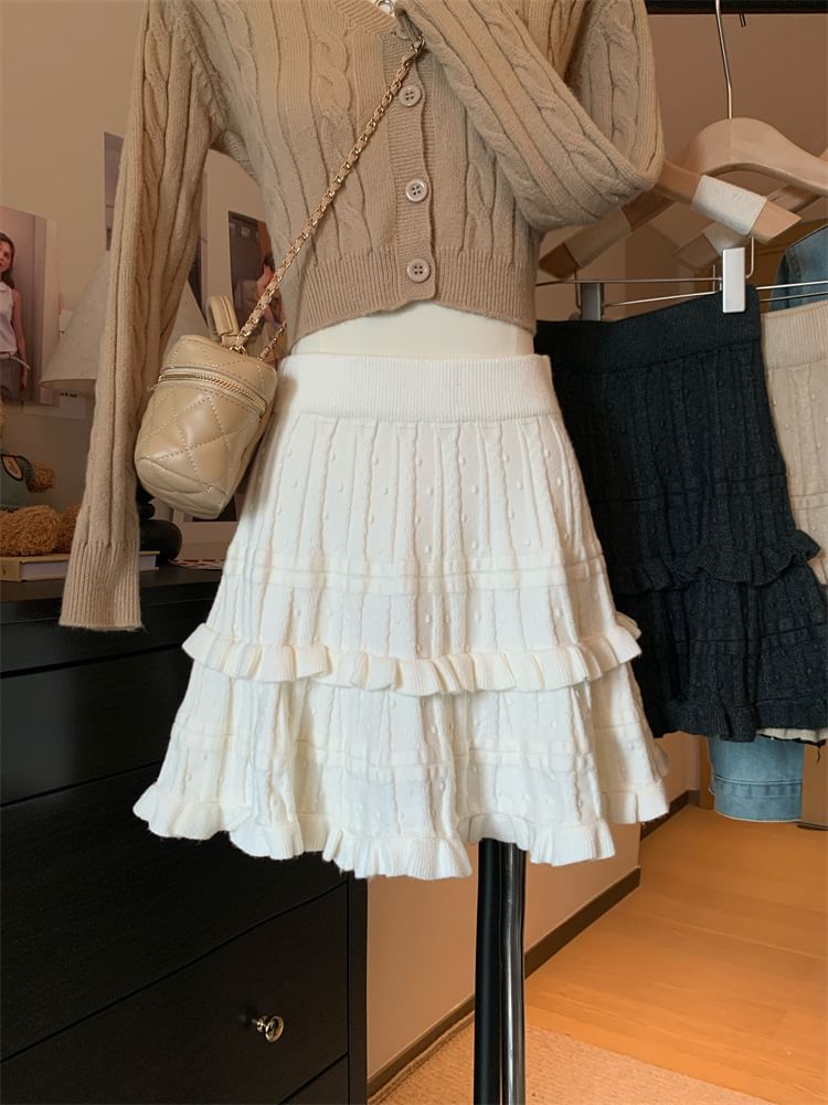 Knit Mini Skirt with High Waist