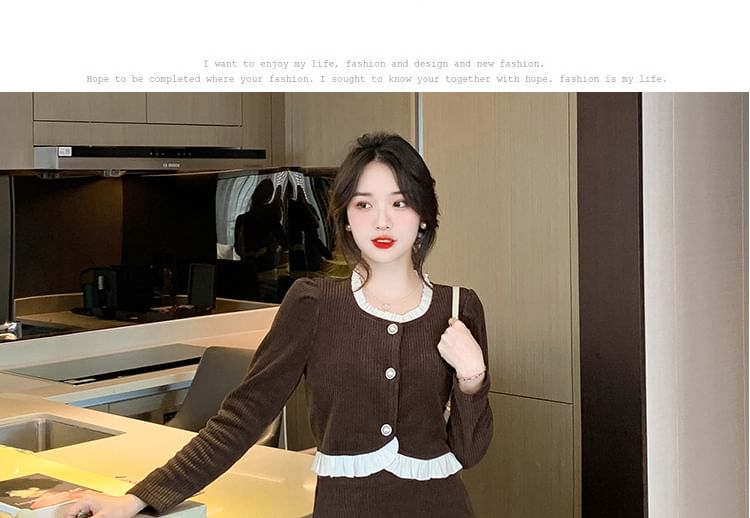 Corduroy Button Top & Midi A-Line Skirt Set