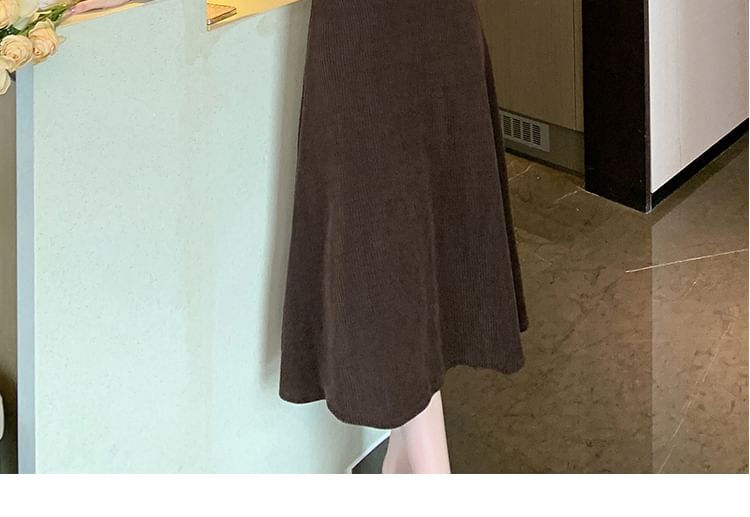 Corduroy Button Top & Midi A-Line Skirt Set