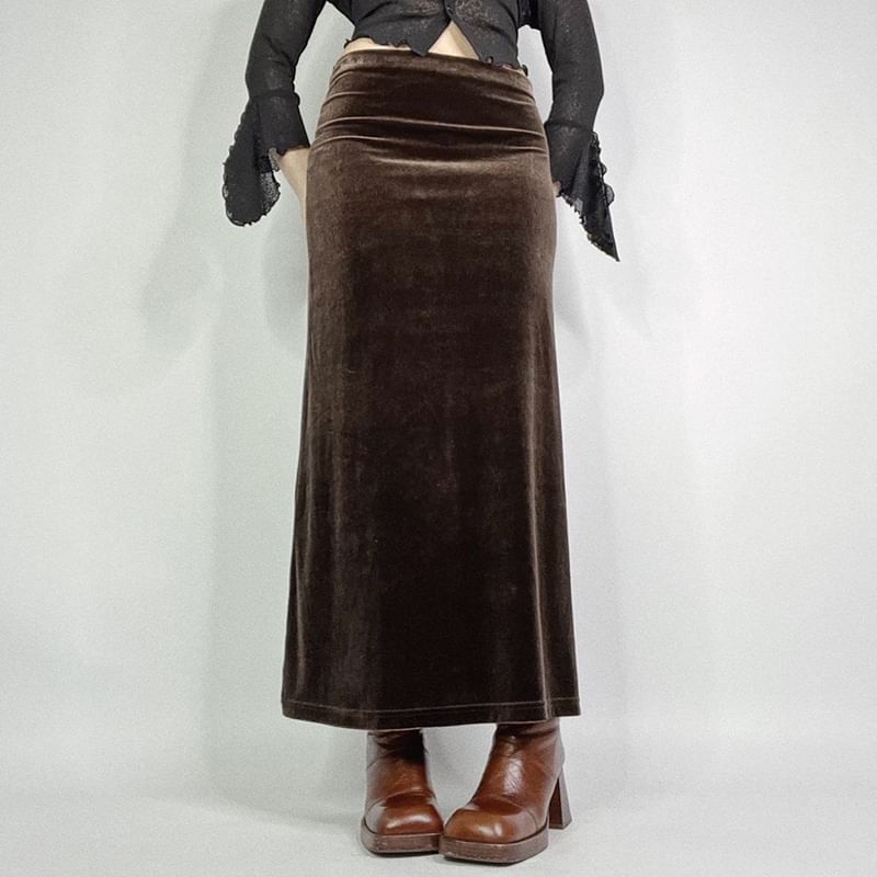 Velvet Mermaid Maxi Skirt - Low Rise