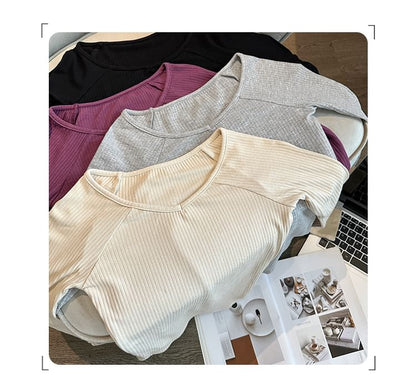 Off-Shoulder Top with Long Sleeves in Solid Color