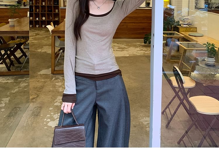 Scoop Neck Mock Two-Piece Long-Sleeve Top