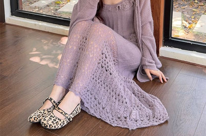 Plain Cardigan / Sleeveless Maxi Dress