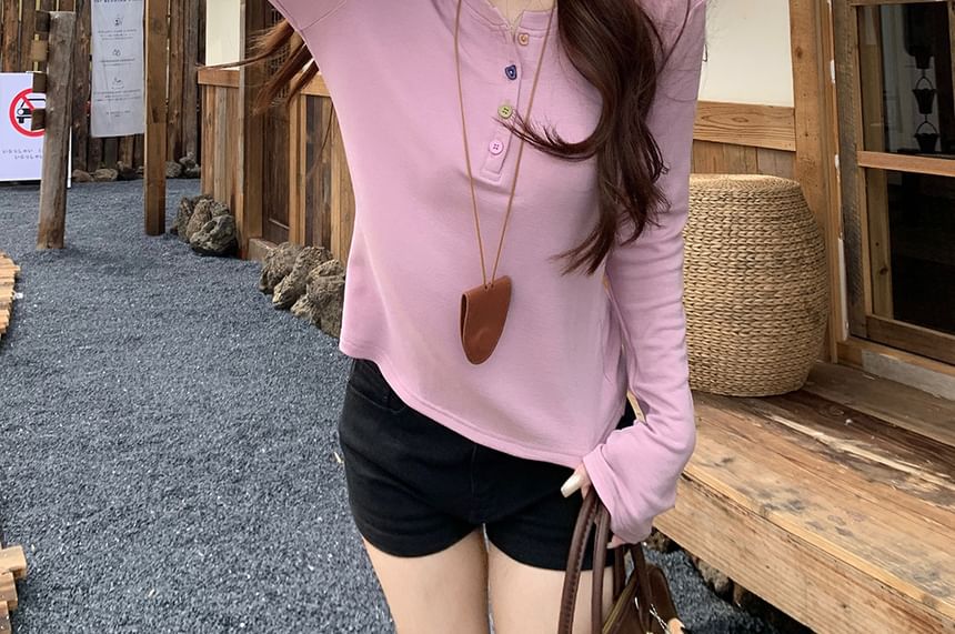 Long-Sleeve Henley Plain Tee / Maxi Overall Dress