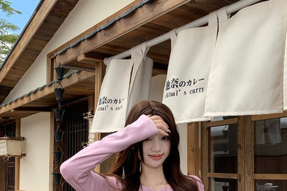 Long-Sleeve Henley Plain Tee / Maxi Overall Dress