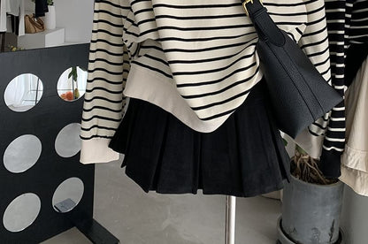 Leopard & Faux Suede Mini Pleated Skirt