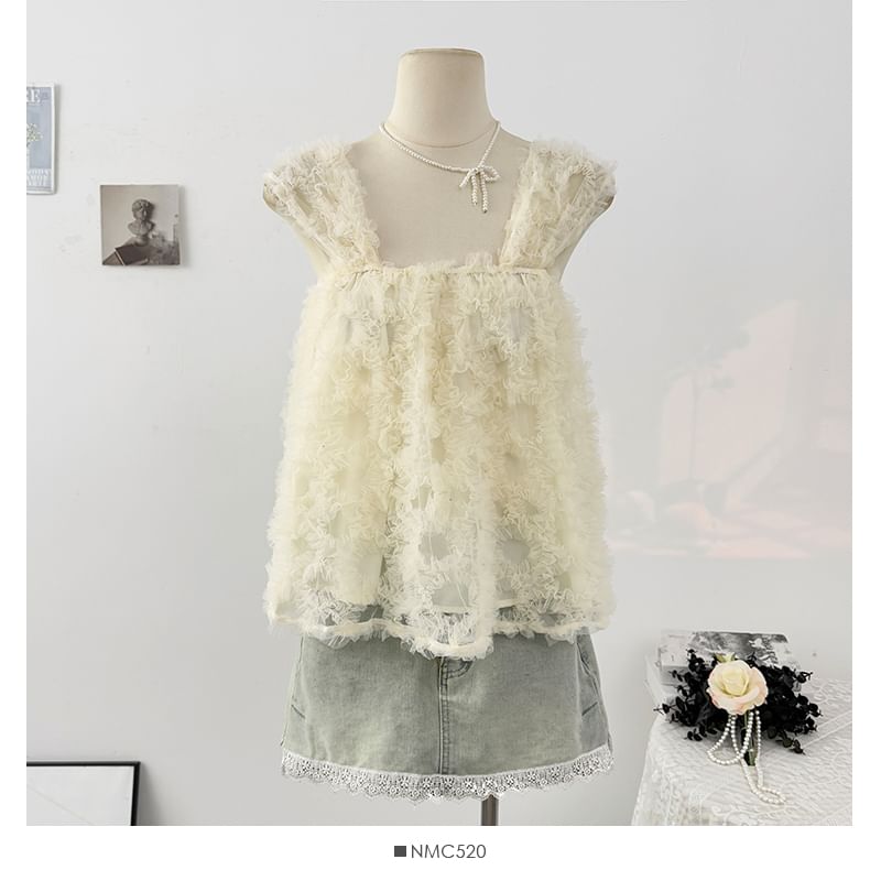 Ruched Mesh Camisole Top in Plain Design