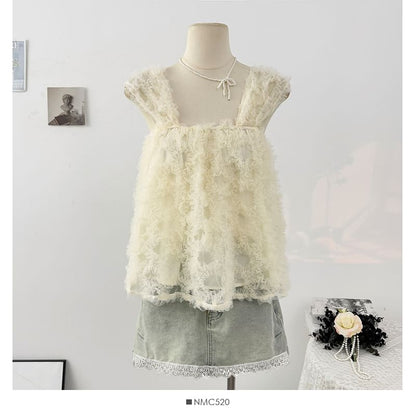 Ruched Mesh Camisole Top in Plain Design
