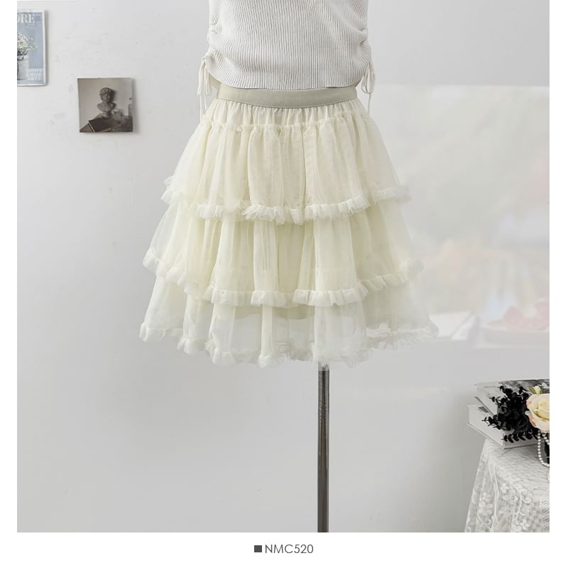 Frill Tiered Mesh Mini A-Line Skirt