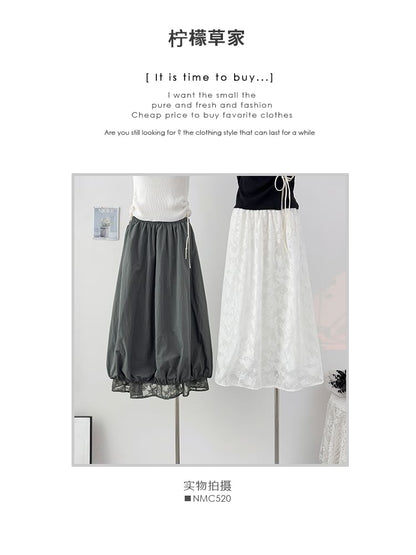 Lace Panel Maxi A-Line Skirt - Reversible