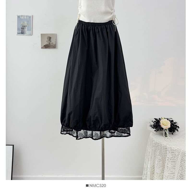 Lace Panel Maxi A-Line Skirt - Reversible
