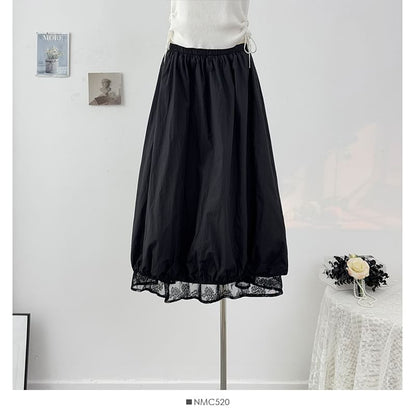Lace Panel Maxi A-Line Skirt - Reversible