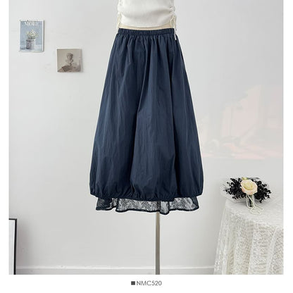Lace Panel Maxi A-Line Skirt - Reversible