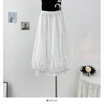 Lace Panel Maxi A-Line Skirt - Reversible