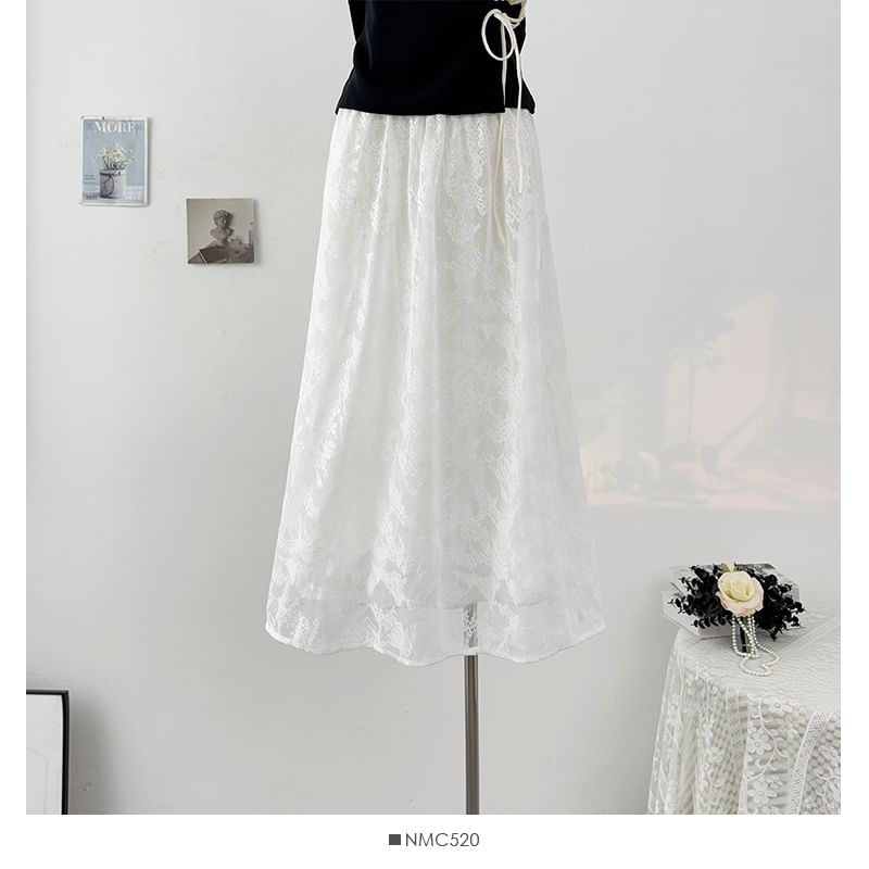 Lace Panel Maxi A-Line Skirt - Reversible