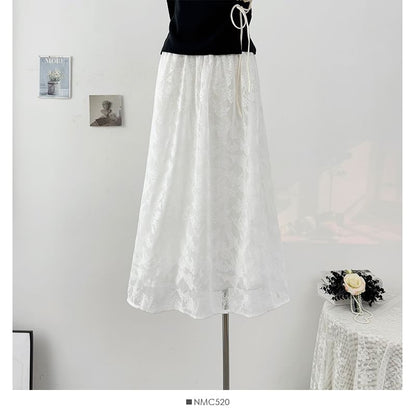 Lace Panel Maxi A-Line Skirt - Reversible