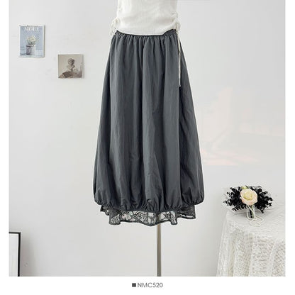 Lace Panel Maxi A-Line Skirt - Reversible