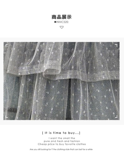Dotted Mesh Overlay Tiered Skirt