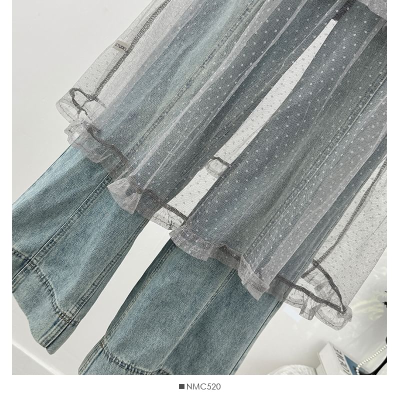 Dotted Mesh Overlay Tiered Skirt