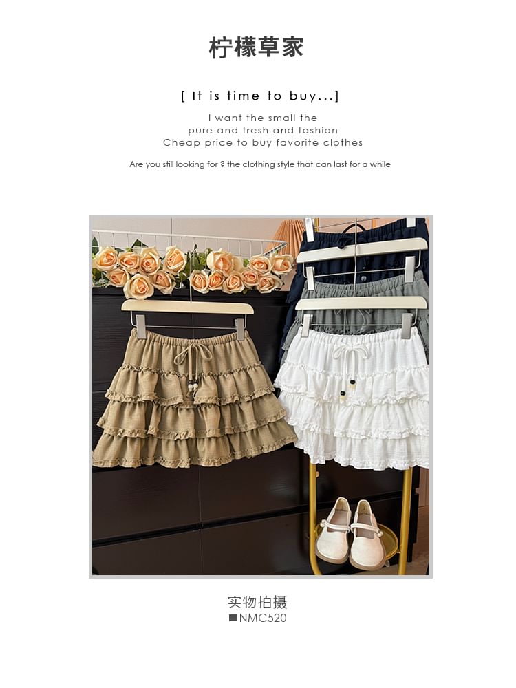 Tiered Mini A-Line Skirt with Drawstring