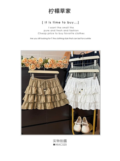Tiered Mini A-Line Skirt with Drawstring