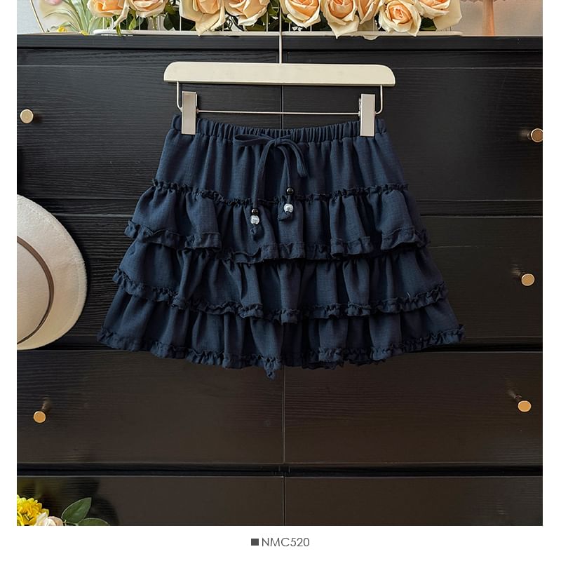 Tiered Mini A-Line Skirt with Drawstring