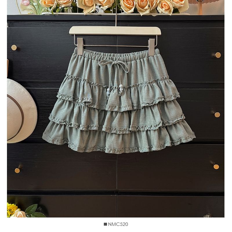 Tiered Mini A-Line Skirt with Drawstring