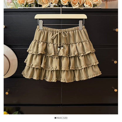 Tiered Mini A-Line Skirt with Drawstring
