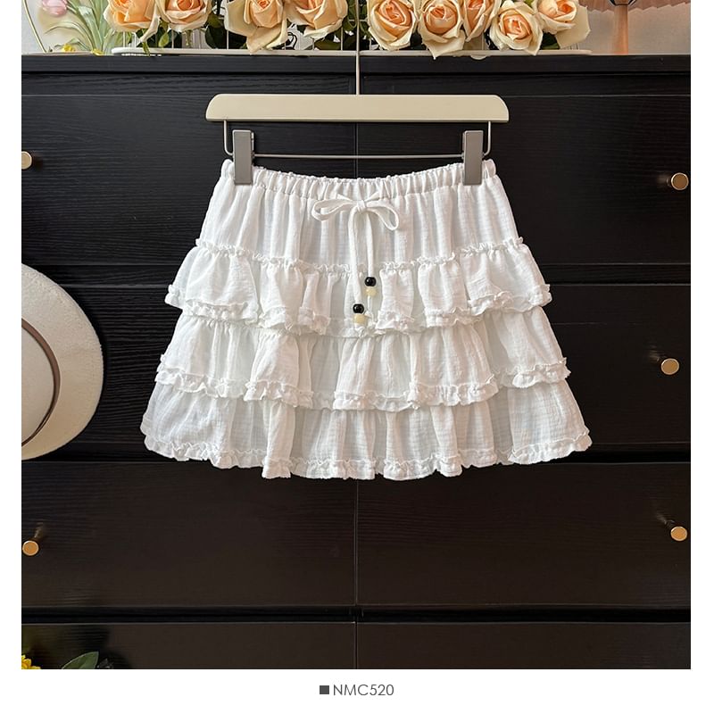Tiered Mini A-Line Skirt with Drawstring