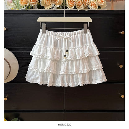 Tiered Mini A-Line Skirt with Drawstring